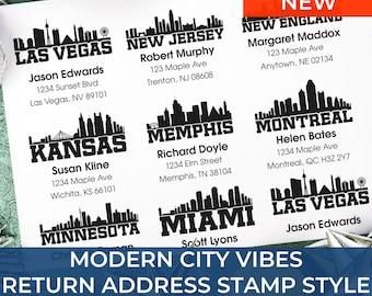 Large Bold Custom Exclusive Design Address Stamps Highlighting State City Skylines for Distinctive Mailing Style, Ships Fast