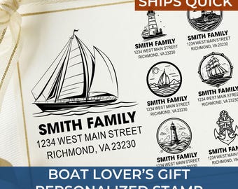 Coastal Living Nautical Custom Address Stamp with Lighthouse & Sailboat Motif – Unique Gift for Boat Owners and Sea Lovers - back to school