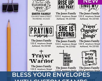 Custom Cross Address Wedding Stamp – Personalized Christian Return Address Stamp – Faith Gift, Religious Housewarming, Self Inking Stamp