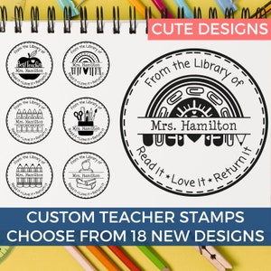 Personalized Library Stamp, Custom Rubber Stamp, Book Stamp, Teacher S –  SayaBell Stamps