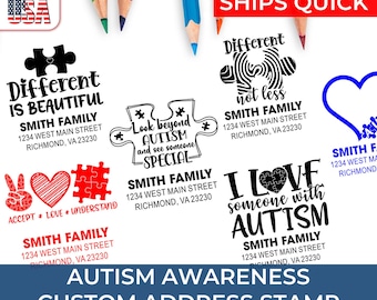 Personalized Autism Awareness Made to Order Address Stamp with Puzzle Ribbon Design – Support Neurodiversity & Celebrate Autism