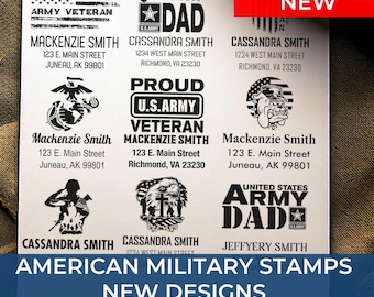 Veteran Proud Address Stamp, Personalizable Address Stamps, U.S. Military Custom Stamp, Personalized Army Navy Air Force Marines