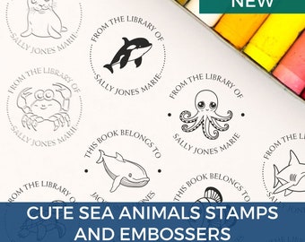 Personalized Book Embosser - Cute Sea Animals Book Stamps