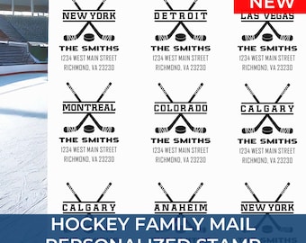 Personalized Hockey Return Self-Inking Address Stamp – Custom Stick and Puck Design for Coaches, Sports Families & Player Mailings