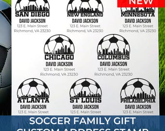 Personalized Soccer Address handmade Stamp with Classic Black & White Ball – Perfect for Youth Soccer Teams and Coach Gifts