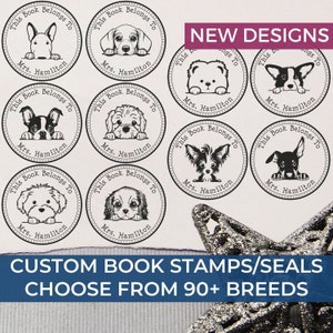 Puppy Dog Book Stamps Custom Library Stamp Seal Customized Book Gift & Stamp Dog Mom Gift Customized Book Library Stamp 60 Breeds