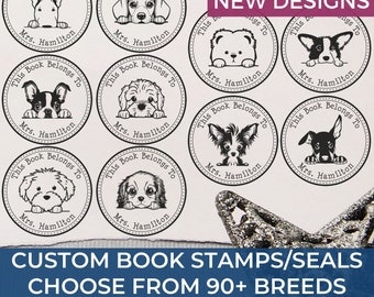 Puppy Dog Book Stamps | Custom Library Stamp | Acorn Stamps