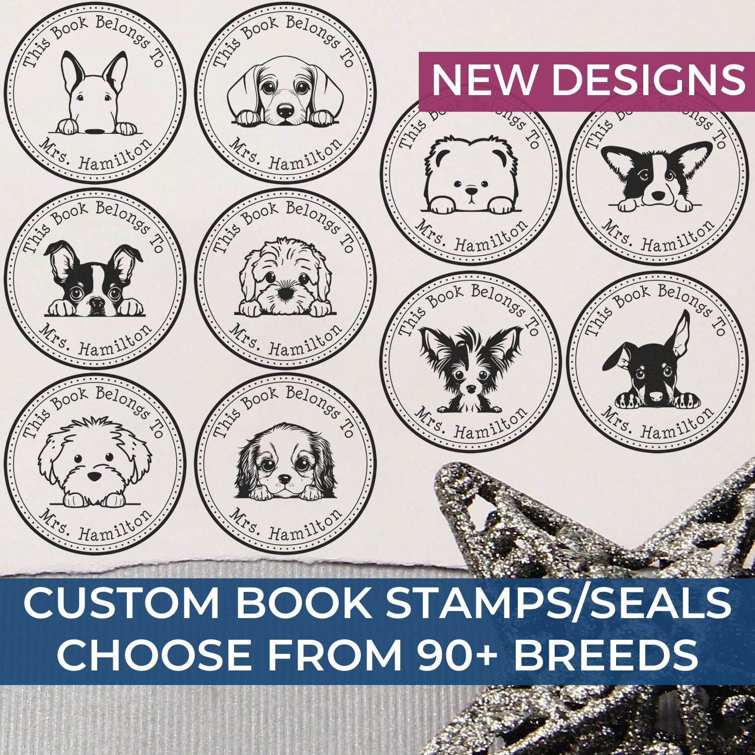 Puppy Dog Book Stamps Custom Library Stamp Seal Customized