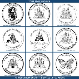 Nine elegant bookplate stamps featuring ocean bookplate designs with mermaid decor, perfect for personalized stationery. Choose from various styles to add a unique touch to your books and stationery collection.