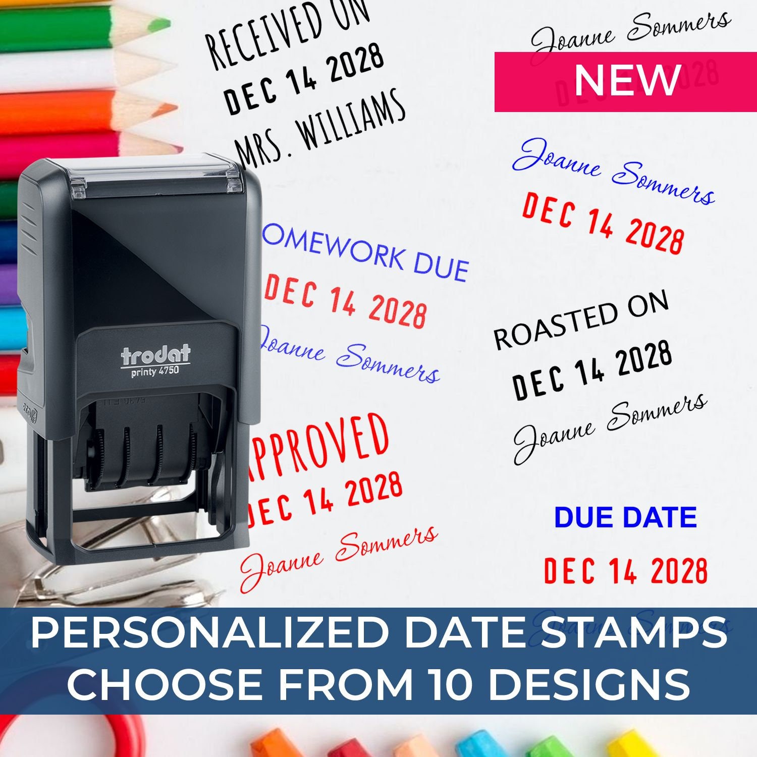 personalized name and date stamp custom teacher date stamps, checked by  teacher stamps, teacher self-inking stamp, checked by date stamp