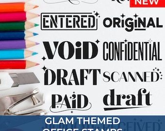 Glam Office Stamps for Desk Decor | File Copy Stamp for Organization | Draft Stamp for Paperwork & Documents