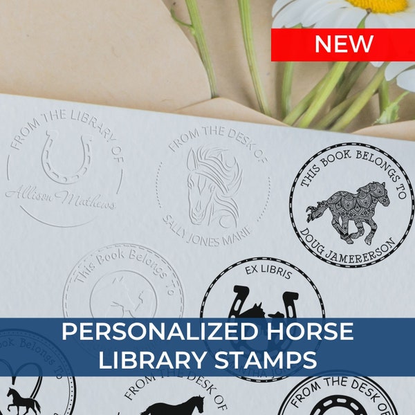 Western Style Horse Book Stamp Round  - Customizable, Perfect for Western and Equestrian Book Lovers, Personalized Book Stamper, Embosser