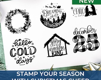 Holiday Craft Stamps Eco-Friendly Featuring Santa Claus, Snowmen & Festive Greetings – Ideal for Scrapbooking, Card Making and Gift Tags