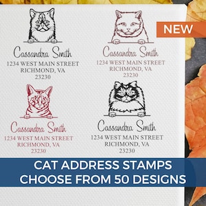 Cat Return Address Stamp, Cat Stamper, Self-Inking Stamper, Wood Handle Rubber Stamp, Cat Mom Gift, Personalized Gift, Custom Address Stamp