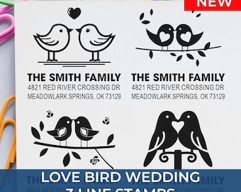Personalized Love Birds Wedding Stamp, 3 Line Custom Address Stamp, Self Inking Return Address Stamp for Invitations, Save the Dates, Decor