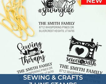 Custom Sewing & Craft Stamp, 3 Line Personalized Stamp, Handmade Tag Label Stamper, Maker Logo Address Name Stamp for Fabric Paper