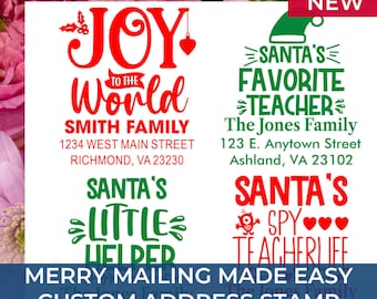 Christmas Mail Address Self-Inking Stamp – Personalized Custom Self-Inking Return Address for Holiday Cards, Christmas Cards, Gift Tags