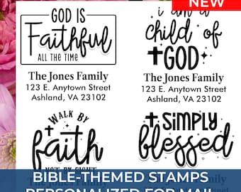 Christian Gift Address Custom Stamp - Cross Return Address Stamp - Religious Gift - Personalized Faith Stamp - Self Inking