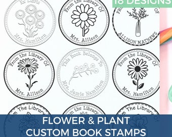 Personalized Book Stamps & Embossing Seals - Flower Bouquet