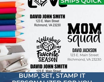 Self-Inking Volleyball Address Professional Grade Stamp – Customizable Rubber Stamp for Volleyball Teams, Coaches, and Fans – Great Gift