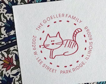 Personalized Return Stamp- Cartoon Cat Address Rubber Stamp