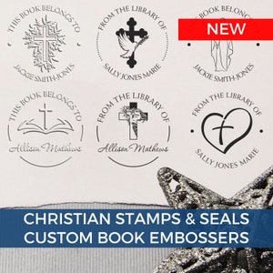 Christian Book Stamps, Custom Library Stamps, Custom Book Seals, Church Seal, Religious Cross, Jesus , Faith, From the Library Of Stamp