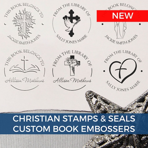 Christian Book Stamps, Custom Library Stamps, Custom Book Seals, Church Seal, Religious Cross, Jesus , Faith, From the Library Of Stamp