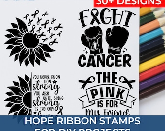 Cancer Awareness Scrapbooking Limited Edition Stamps – Hope, Survivor, Ribbon & Inspirational Sayings for Card Making, Journals