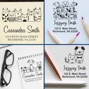 Custom address stamp featuring adorable cat and kitten designs. This self-inking pet stamp is perfect for personalizing mail with a unique touch. Ideal for cat lovers, the kittens address stamp adds charm to any correspondence.