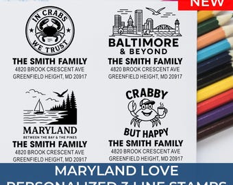 Maryland Address Stamp: Personalized Housewarming Gift with 25+ Design Styles for New Homeowners
