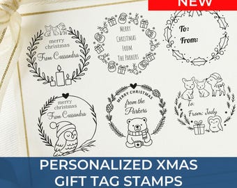 Personalized To From Christmas Stamp – Custom Holiday Gift Tag Stamp – Self Inking or Wood Rubber Stamp for Present Wrapping
