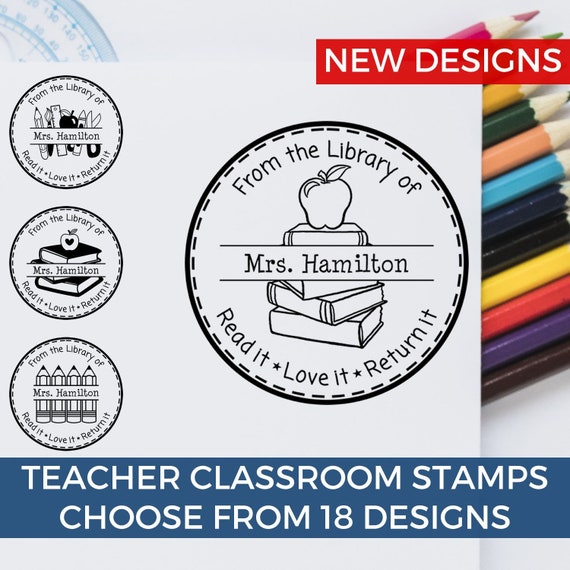 Custom Library Name Classroom Book Stamp Personalized Apple Teacher Gift  Read Love Return Stamper, Customized Teacher Gift, Inked Stamps 