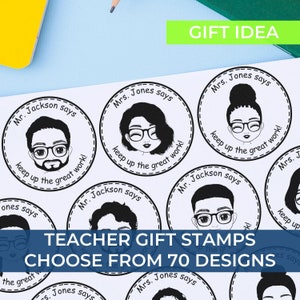 Emoji Character Stamp, Personalized Name Stamp , Custom Bitmoji Stamps, Teacher Resources, Self-Inking, Pre-Inked or Embosser,