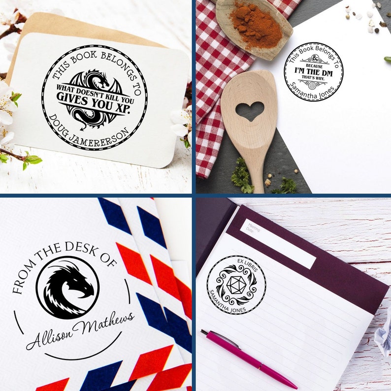 Custom stamps for tabletop games featuring dungeon master designs, perfect for DnD party supplies. Enhance your gamer accessories with personalized touches for your next adventure. Ideal for adding flair to your gaming sessions.