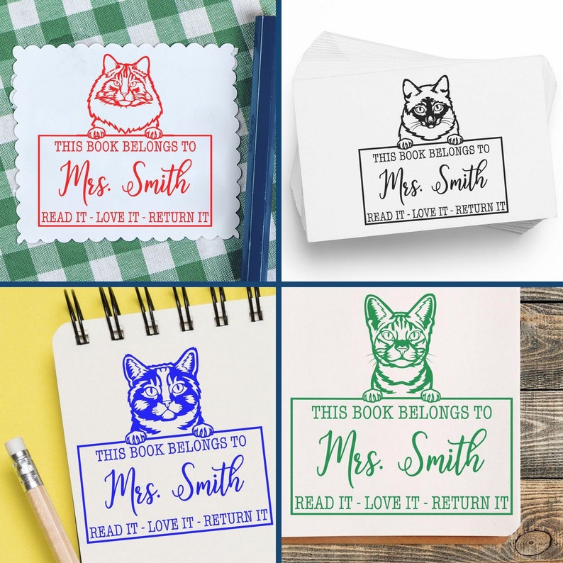 Unique stationery gift featuring custom name stamps for books. Personalize your library with these charming designs, perfect for book lovers. Ideal for adding a personal touch to your collection.