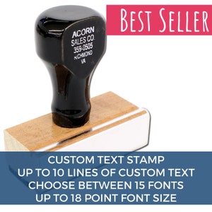 Customized Rubber Stamp with Text | Custom Made Lines of Words Stamping | Choose 15 Different Fonts Up To 18 Point | Wood Handle Stamp