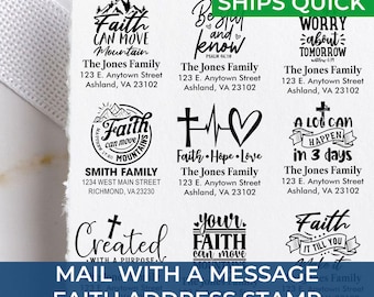 Personalized Christian Faith Address Stamp - Custom Cross Design for Wedding, Housewarming, Religious Gift