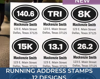 Personalized Runner Gift Idea, Custom Address Stamp, 10K, 5K, 13.1, 26.2, 140.6, 70.3, 1K, 15K, 12K, 8K Styles, Self-Inking Stamps