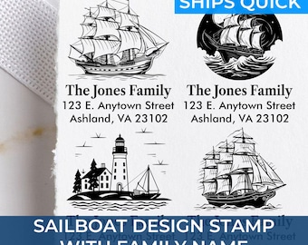 Coastal Nautical Address Premium Quality Stamp with Ship Wheel and Rope Border – Personalized Gift for Sailboat Owners and Sea Lovers