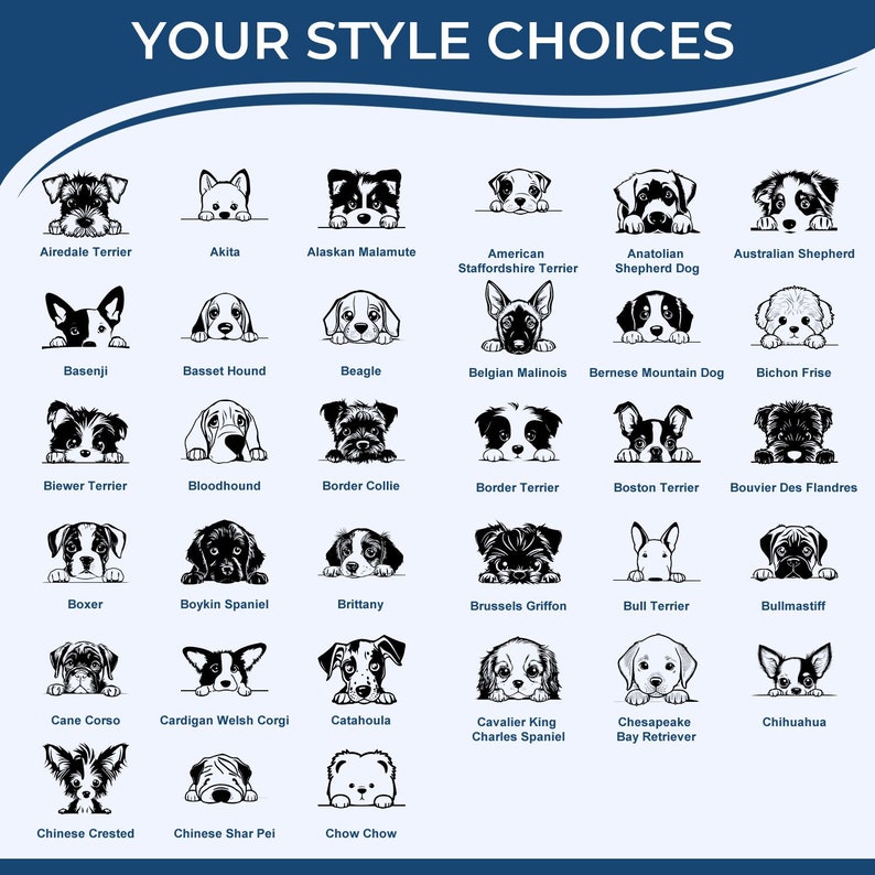 Discover the perfect animal lover gift with this self-inking stamp featuring a variety of dog print designs. Ideal for personalizing items, this ink stamp showcases breeds like Akita, Boxer, and Chihuahua. Great for dog enthusiasts.