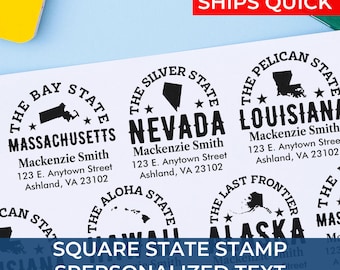 Custom Square Address Fast Shipping Stamps Celebrating State Pride with State Name and Love Design for Personalized Mail