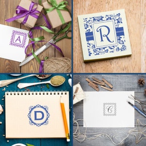 Custom stamp designs for weddings and crafts, featuring self-inking craft stamps and self-inking address stamps. Perfect for personalized touches on gifts and stationery, these custom wedding stamps add elegance and convenience to any project.