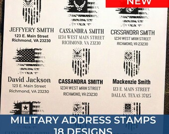 Military Return Address Stamps, Custom Address Stamp, U.S. Navy Army Air Force Marine Corps Self-Inking Rubber Stamp, Gift for Veterans
