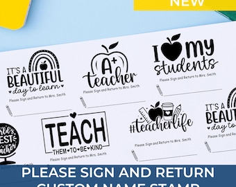 Personalized Self-Inking Grading Stamp for Teachers - Custom Classroom Marking Tool, Customized Please Sign and Return Teacher Stamp