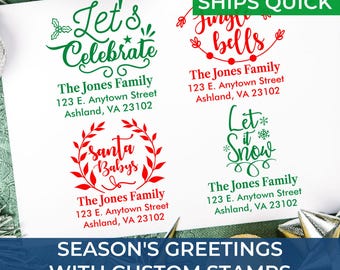 Custom Family Christmas Eco-Friendly Address Stamp – Personalized Self-Inking Return Address for Holiday Cards, Christmas Cards, Gift Tag