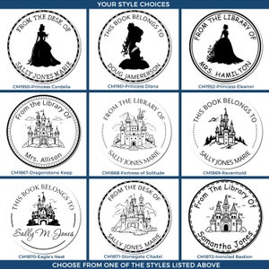 Custom kids book stamp featuring unique princess designs, perfect gifts for her. Personalize with names for a special touch. Ideal for creating unique princess gifts and memorable custom gifts for book lovers.