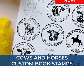 Highland Cow Custom Round Book Stamp - Customized Stamps