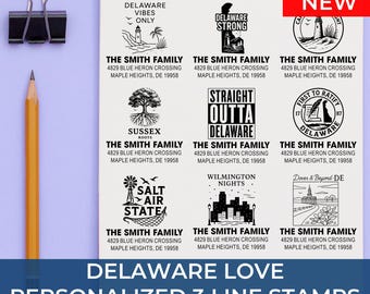 Elegant Delaware Address Stamp 3-Line Design: 25+ Design Styles