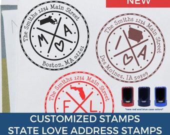 Personalized State Love Round Mailing Stamp Return Address