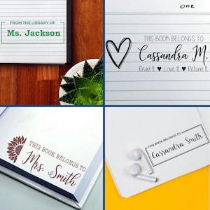 Personalized gift book return stamp featuring Read it Love it Return it and book ownership stamp designs. Ideal for marking books with unique styles, including floral and heart motifs, ensuring your library is stylishly personalized.
